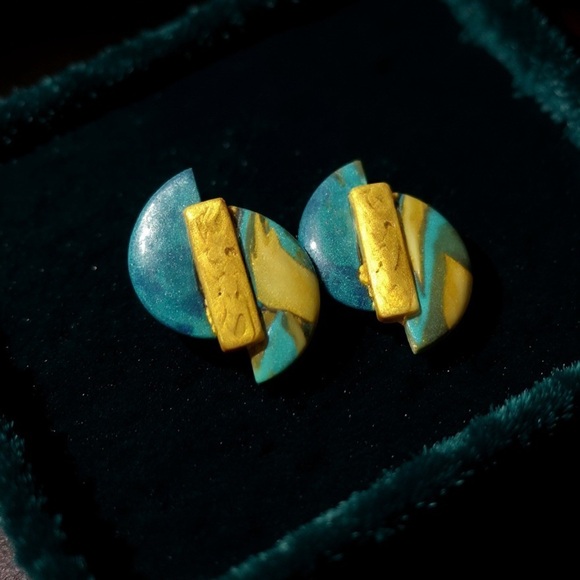 Blue and Gold Artistic Earrings - Picture 5 of 5